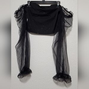 ROMWE Black Sheer Wrap with Glitter